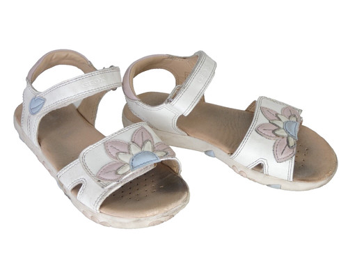 Sandali Geox bambina bianchi fiori applicazione Haiti cinturino piatto gancio e passante 29 UK 11