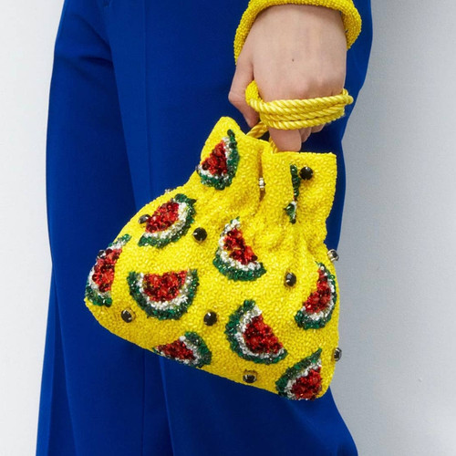 ZARA NUOVO SACCHETTO A SECCHIO CON ANGURIA CON PERLINE GIALLO