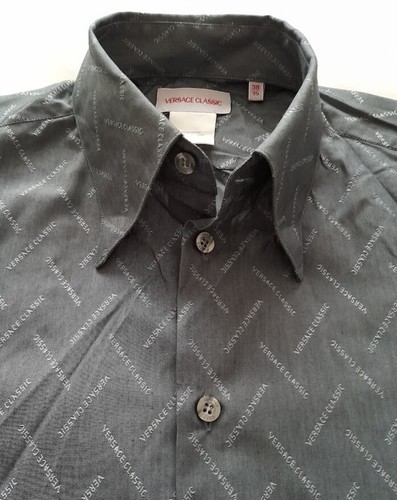 Camicia Uomo Versace Formale   Scuola   Casual   Grigio Argento Stampa Versace   15''