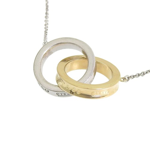 Tiffany & Co.Interlocking Ring Pendant K18 Yellow G Silver 925 Necklace 40㎝