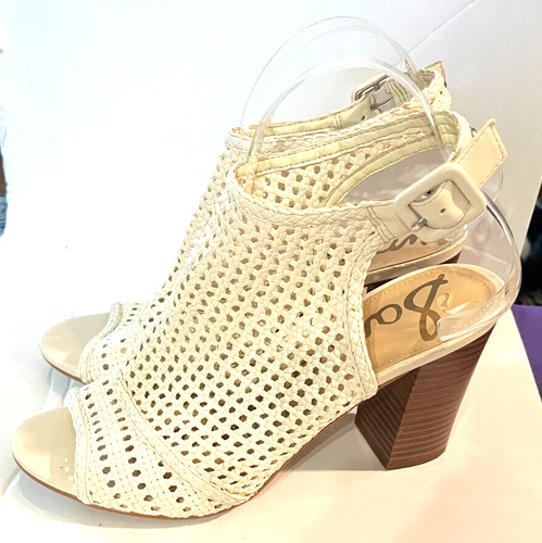 STIVALI SANDALI SAM EDELMAN EVIE CESTINO WINTER IN PELLE BIANCA TACCO ALTO 9M
