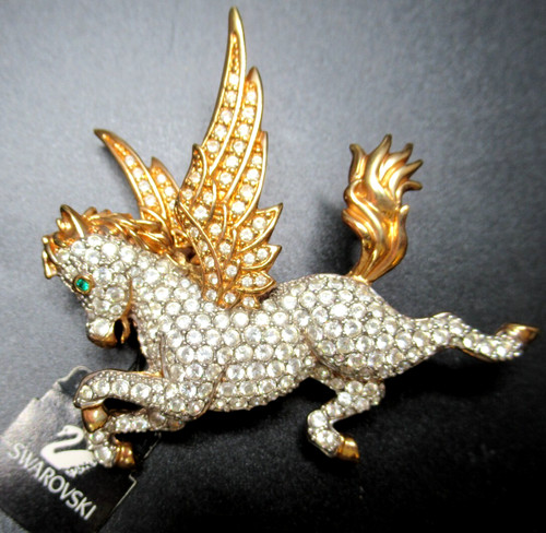 Nuovo con etichetta! Spilla cavallo Pegaso cristallo ghiaccio scintillante firmato cigno SWAROVSKI 1998