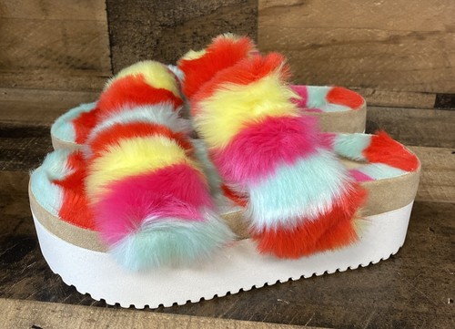 STEVE MADDEN Madden Girl Furbee Bright Multicolore Furbeee Chunky Platform DONNA Taglia 7