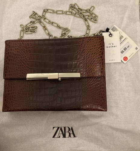 Borsa a tracolla Zara in vera pelle marrone  nuova con etichetta  prezzo consigliato £70