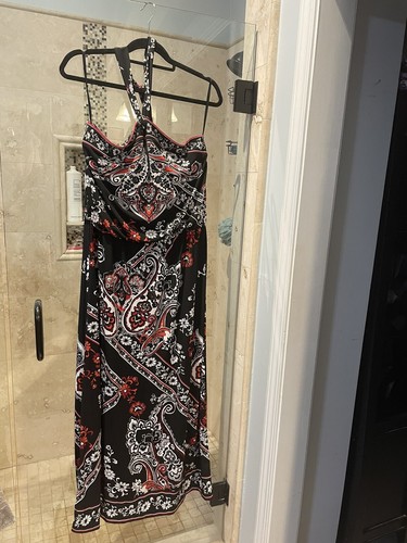 VALENTINO Maxi abito floreale nuovo con etichette White Ho Black Market Blouson Halter grande rosso L