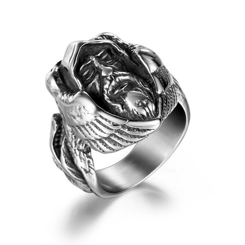 Scandinavian Odin's Viking Warrior Ring Stainless Steel Arctic Wolf Griffin Ring