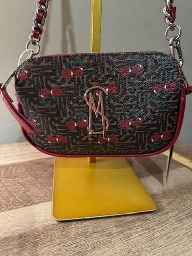 Steve Madden Daisy Printed SM Logo Cherry Accented Canvas Faux Leather Crossbody
