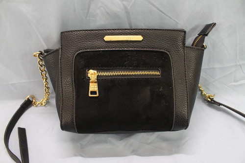 STEVE MADDEN Pebble FAUX LEATHER Suede Trim G CHAIN Zip CROSSBODY PURSE BAG