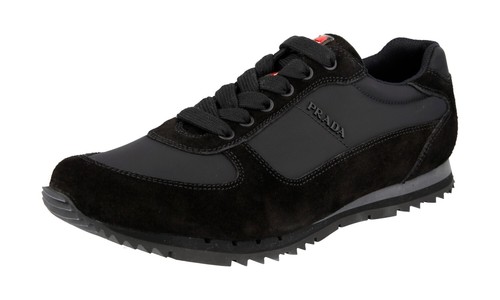 SCARPE SNEAKER PRADA 4E2721 NERO GRIGIO CAMOSCIO NYLON LINEA ROSSA NUOVE