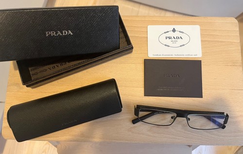 PRADA EYEWEAR Prada VPR 64I Eyeglasses 52 14 135 Black Rectangular Frame + Case & Authenticity