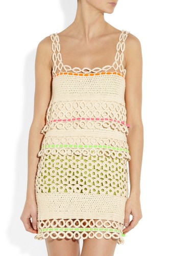 Abito Moschino panna all'uncinetto foderato in raso di seta nastro USA taglia 4 $420