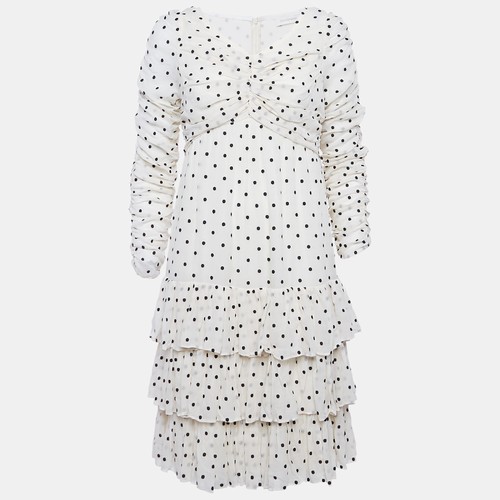 Zimmermann Abito Corto Off White Pois Svizzero Crepe Increspato M