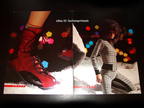 vintage PRADA Linea Rossa 4 pagine PRINT AD autunno 2000 ANGELA LINDVALL in cappello di pelliccia
