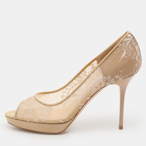 Decolte Jimmy Choo beige pizzo luna punta aperta taglia 36 5