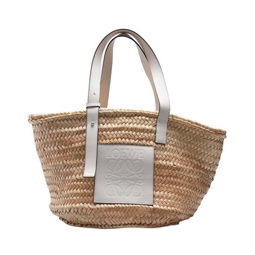 Borsa media Loewe bianca con cestino in rafia