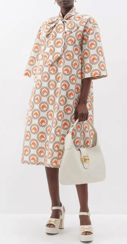 Caftano Gucci Pussy Bow in cotone mussola con cavalli nuovo con etichetta  taglia 44
