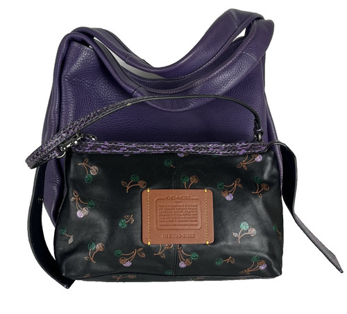 Autentica borsa a tracolla Coach Bandit Hobo 39 pelle ciottoli viola motivo ciliegia