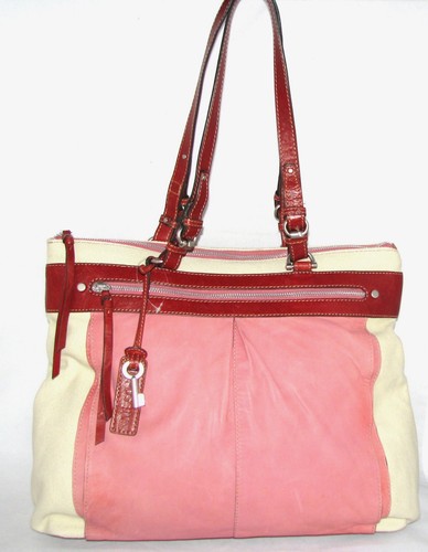 NUOVA FOSSIL VANESSA ROSSA  ROSA + TELA BEIGE  PELLE MARRONE CHIAVE ARGENTO  BORSA  BORSA A MANO