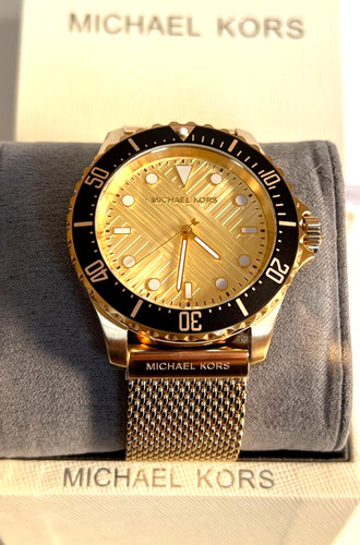 Orologio Uomo MICHAEL KORS MK9083 EVEREST Tono Oro S Steel Mesh Nuovo con etichette Scatola Regalo $250