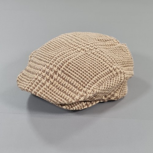 Polo Ralph Lauren Flat Cap Beige S/ M Silk Linen Houndstooth Newsboy Cabbie Hat