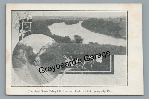 Railroad Train River Island SPRING CITY PA Chester County Pennsylvania Postcard