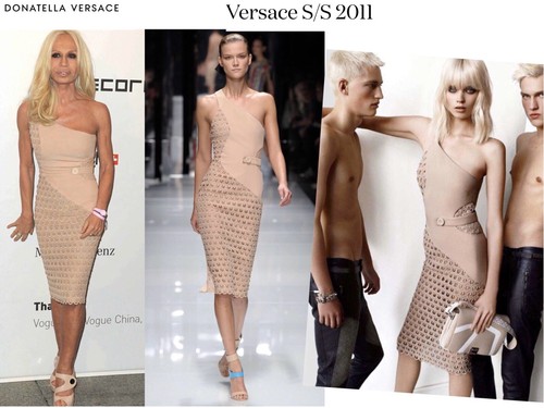 Abito Versace nudo all'uncinetto in seta e cotone Cady monospalla taglia IT 42