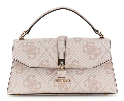 Borsa a mano Guess Queensland Top Handle Flap Bag borsa logo colomba beige rosa antico