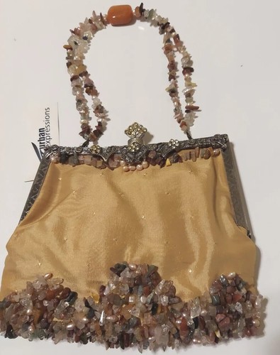 Borsa a mano URBAN EXPRESSIONS con perline oro piccola manico superiore nuova con etichette ?