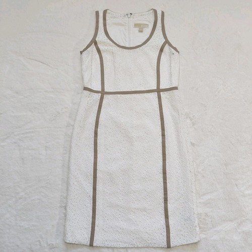 Abito tubino midi Michael Kors taglia 2 senza maniche bianco pizzo floreale beige orlo