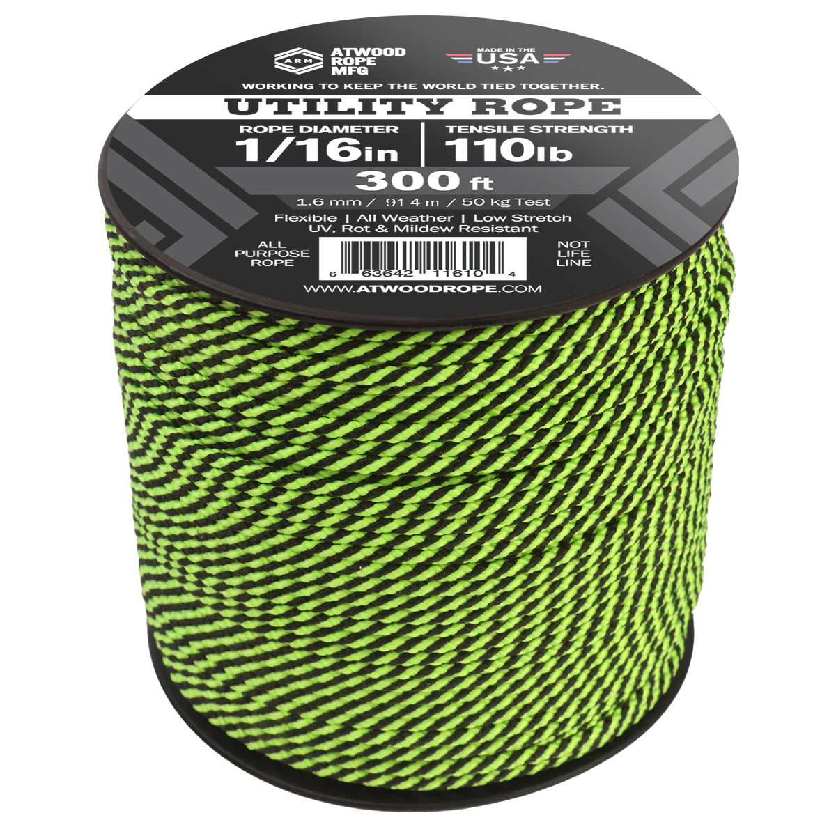 ATWOOD ROPE MFG 1/16   Lime & Black Spirals