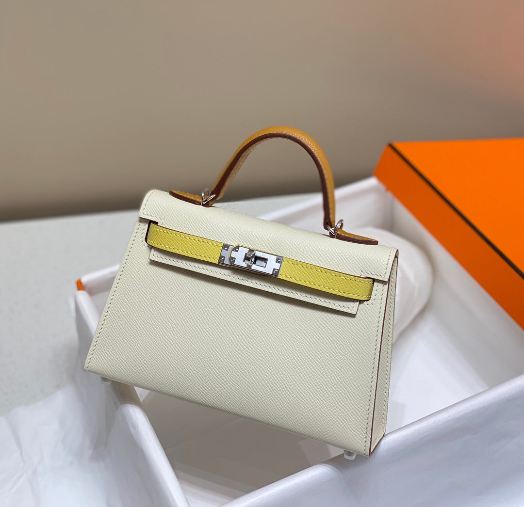 HERMES BAG HM Mini Kelly 19cm Cream Yellow Epsom Silver Hardware