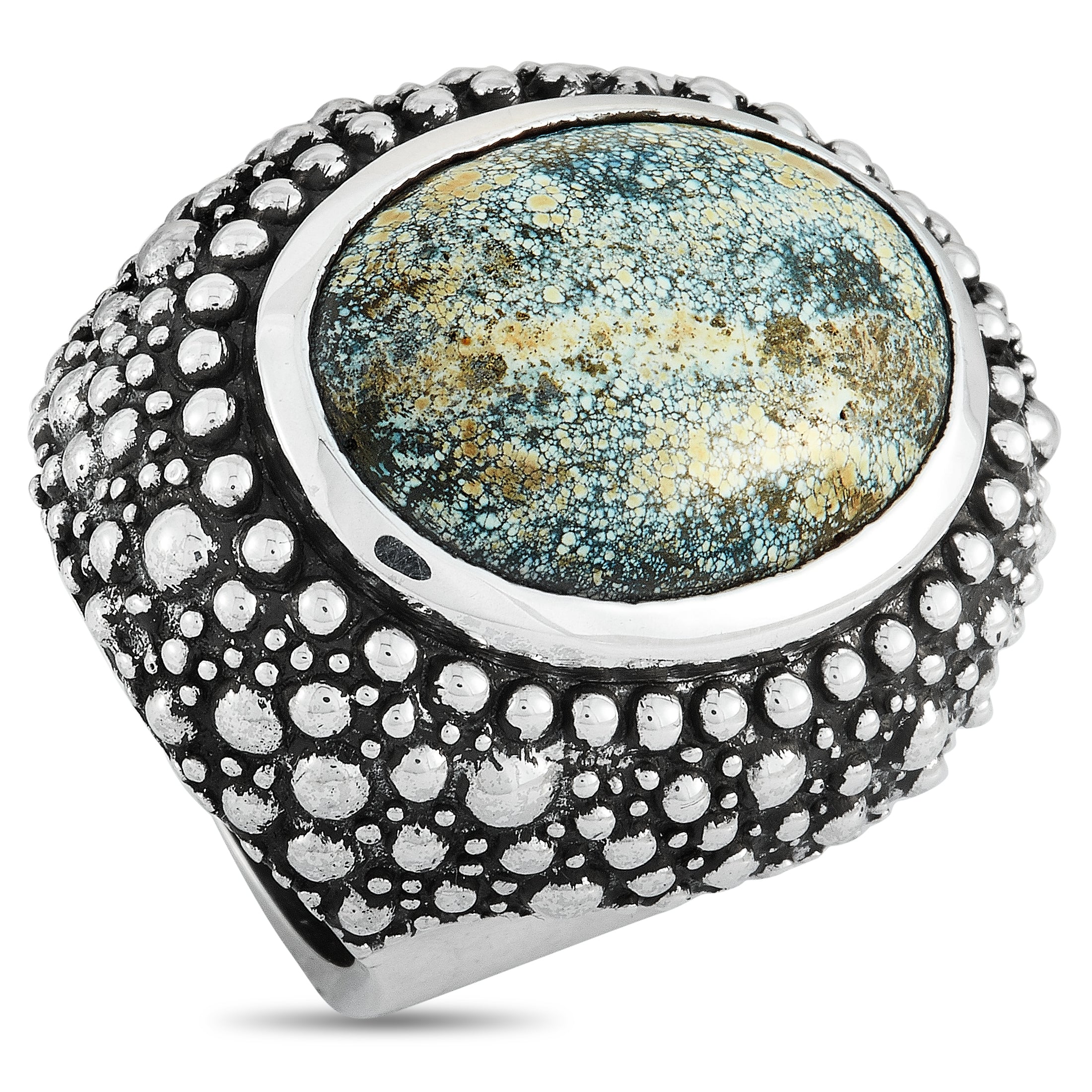 2269 King Baby Silver and Spotted Turquoise Beaded Texture Ring