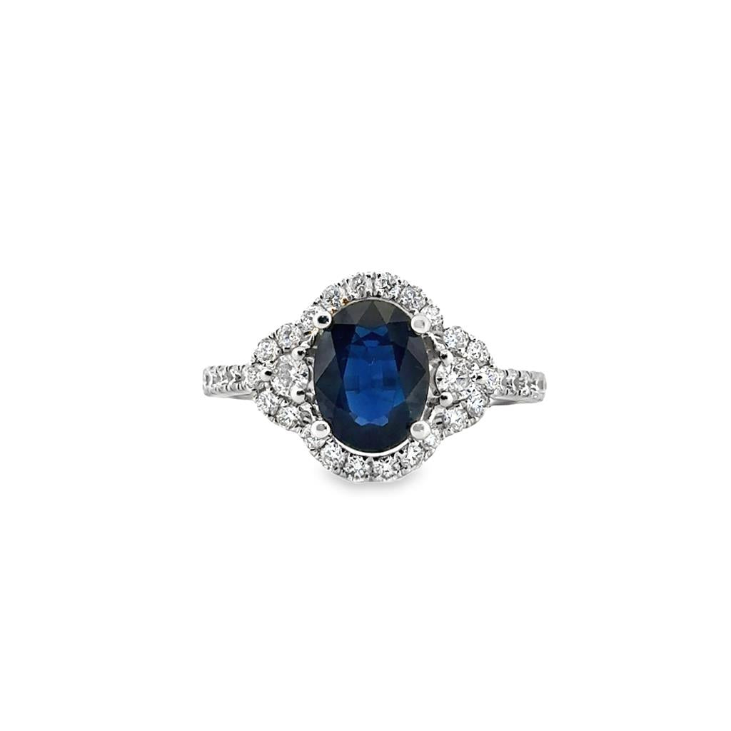 QUALITY COLOR DESIGN 2.04 CT Oval Sapphire & 0.64 CTW Round Diamond 14K White Gold Ring