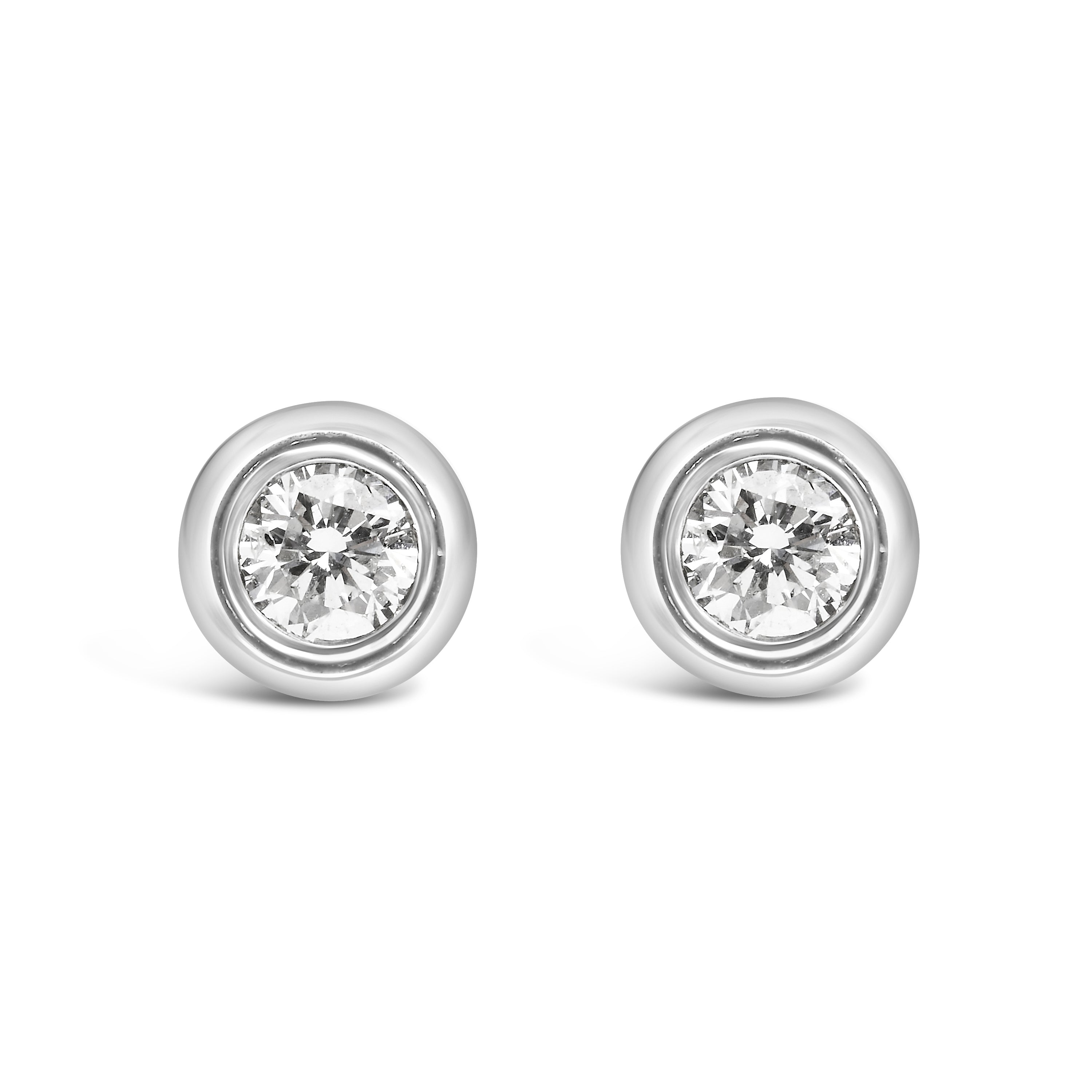 2870 .925 Sterling  Silver 1 5 Cttw Lab Grown Round Brilliant Cut Diamond Modern Bezel Set Stud Earring