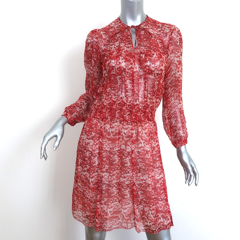 ALEXIS BRUNSWICK Isabel Marant Etoile Danzig Mini Dress Red Printed Chiffon Size 38