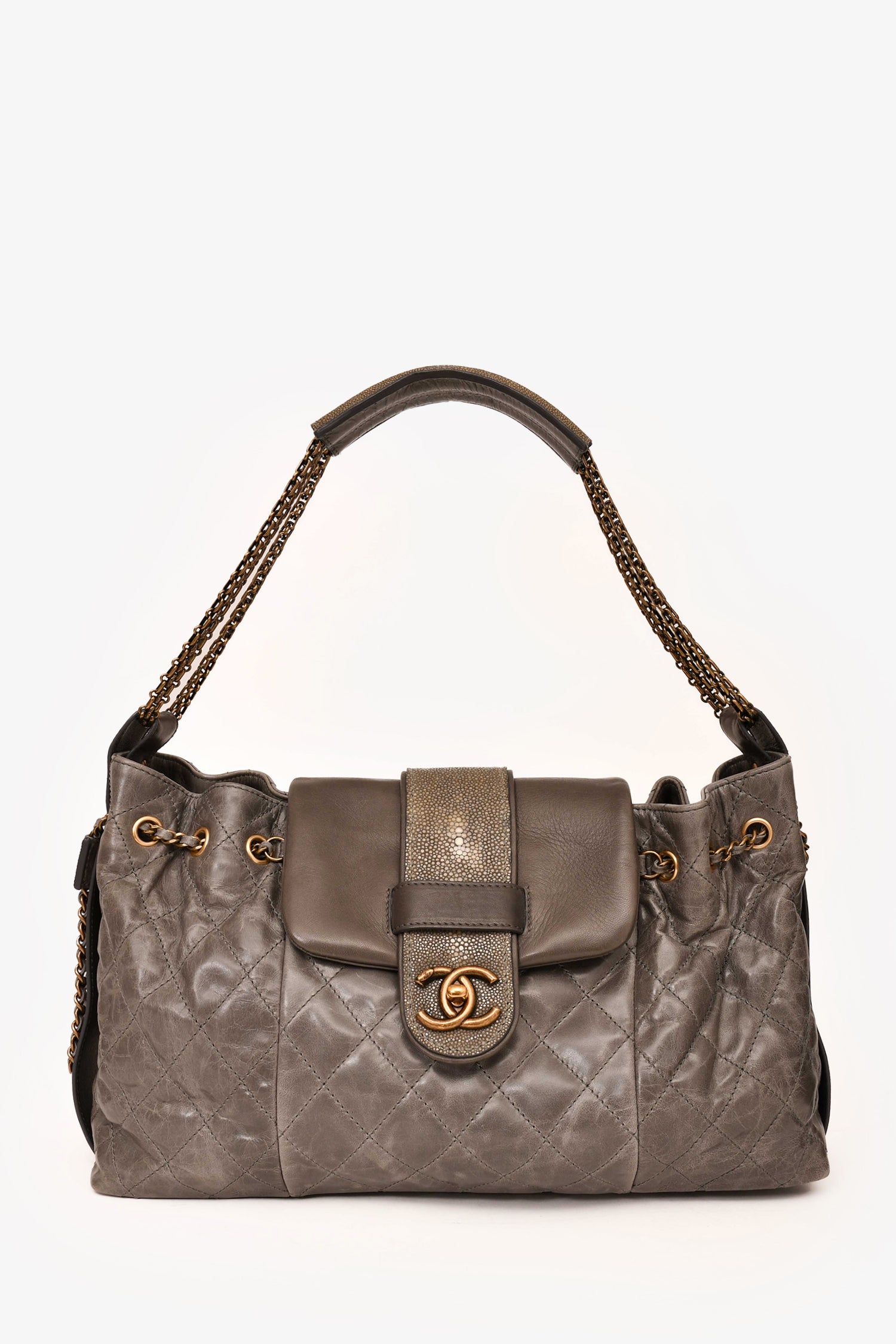 Pre Loved Chanel™ 2012 Grey Bindi Galuchat Flap Bag