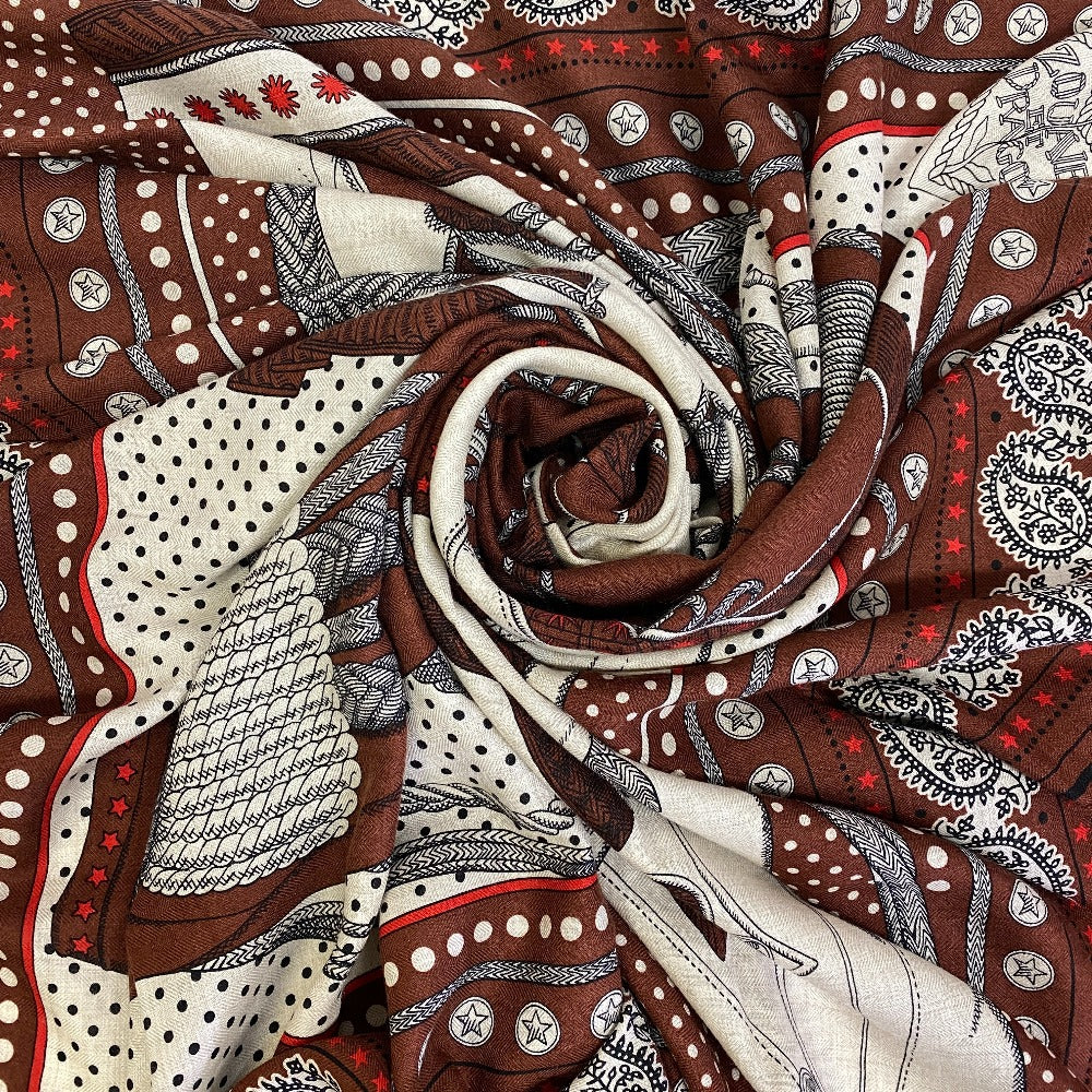 HERMES Stall cashmere Brown Calle Jean Zouaves et Dragons Zouave and Dragons