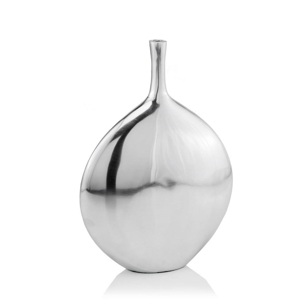 2736 3" X 9" X 12" Silver Aluminum Meduim Long Neck Disc Vase