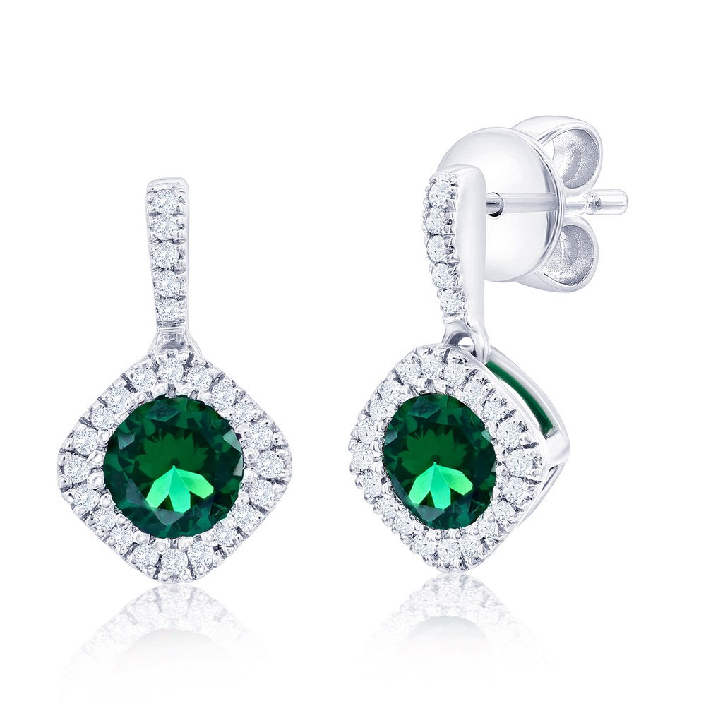 2280 Sterling Silver  Lab Grown  Emerald and Natural Diamond Earrings   1.17ct