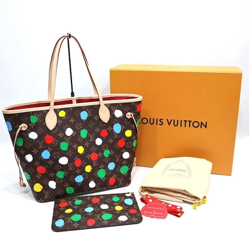 LOUIS VUITTON YK Neverfull MM Tote Bag Pouch M46381 Purse Monogram Dot Auth New