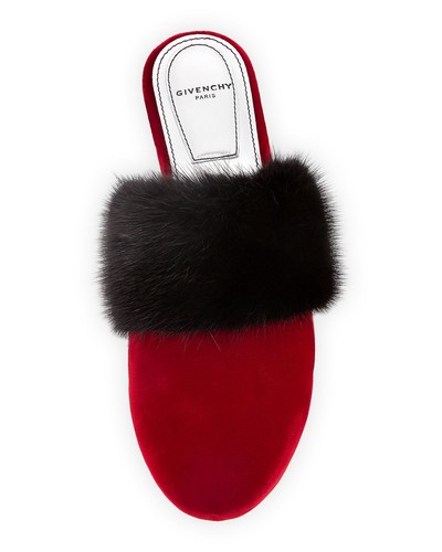 Givenchy Bedford Velvet Mule with Fur Strap Shoes 37 MSRP: $695.00