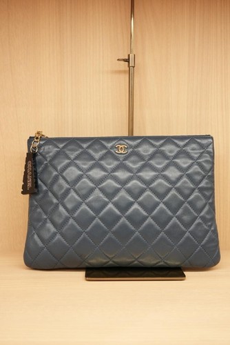Blue Floral Pattern CoCo Mark Clutch Bag by Auth Chanel Matelasse   Sec