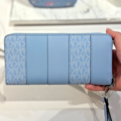 Michael Kors Large Blue Long Wallet Phone Hol Clutch Wristlet Light Sky Multi