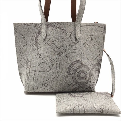 HERMÈS HERMES Sac Karimi One Shoulder Bag Tote Bag MM Felt Leather Gray with Pouch