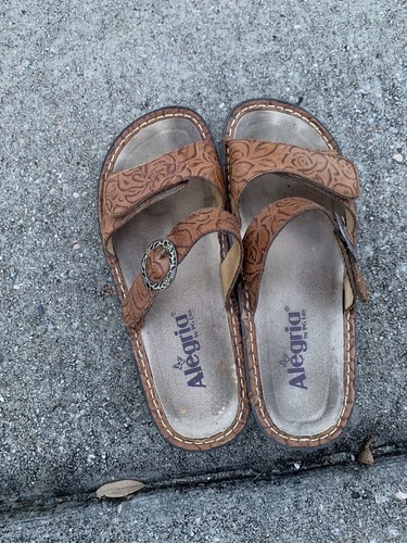 ALEGRIA Algeria Womens Karmen KAR 547 Brown Leather Slide Sandals Size 37 6.5