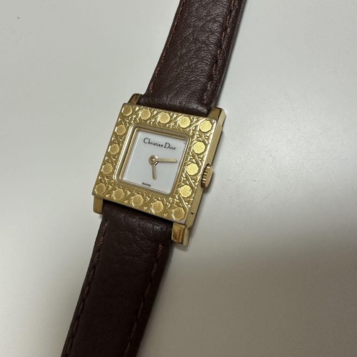 Orologio da donna Christian Dior D60 159 Swiss Made in pelle quadrante quadrato tono oro