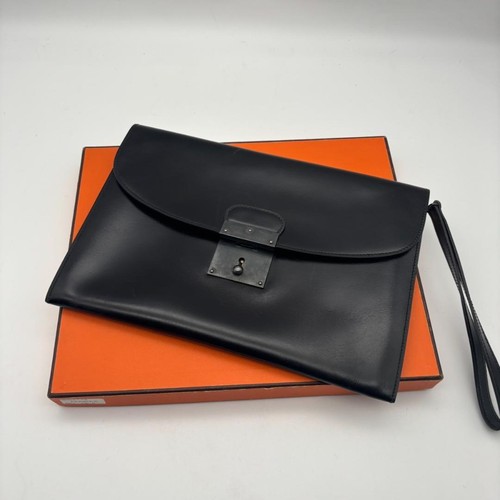 HERMÈS Rare HERMES Kilius Clutch Bag Black Leather Vintage Men's Sec Baggant