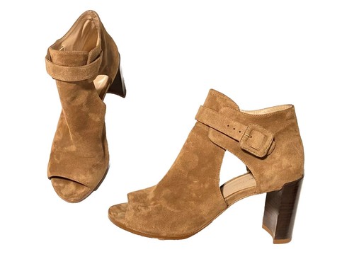 Scarpe donna Stuart Weitzman marrone scamosciato tacco sandalo fibbia taglia 8 5M made in Spain