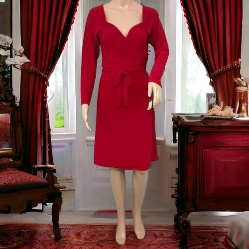 VALENTINO Abito Norma Kamali Wrap M NUOVO Sweetheart Sexy Rosso Maglia Slinky Manica Lunga Fluido