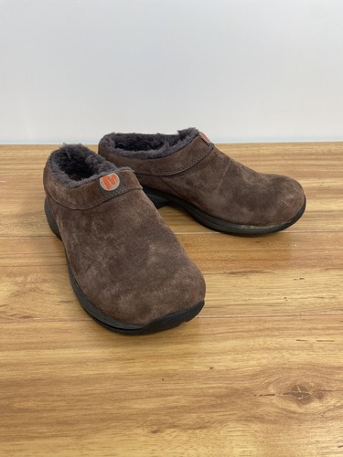Merrell Womens Primo Chill Slide Mules Shoes Brown Suede Faux Fur Lined Low 7.5
